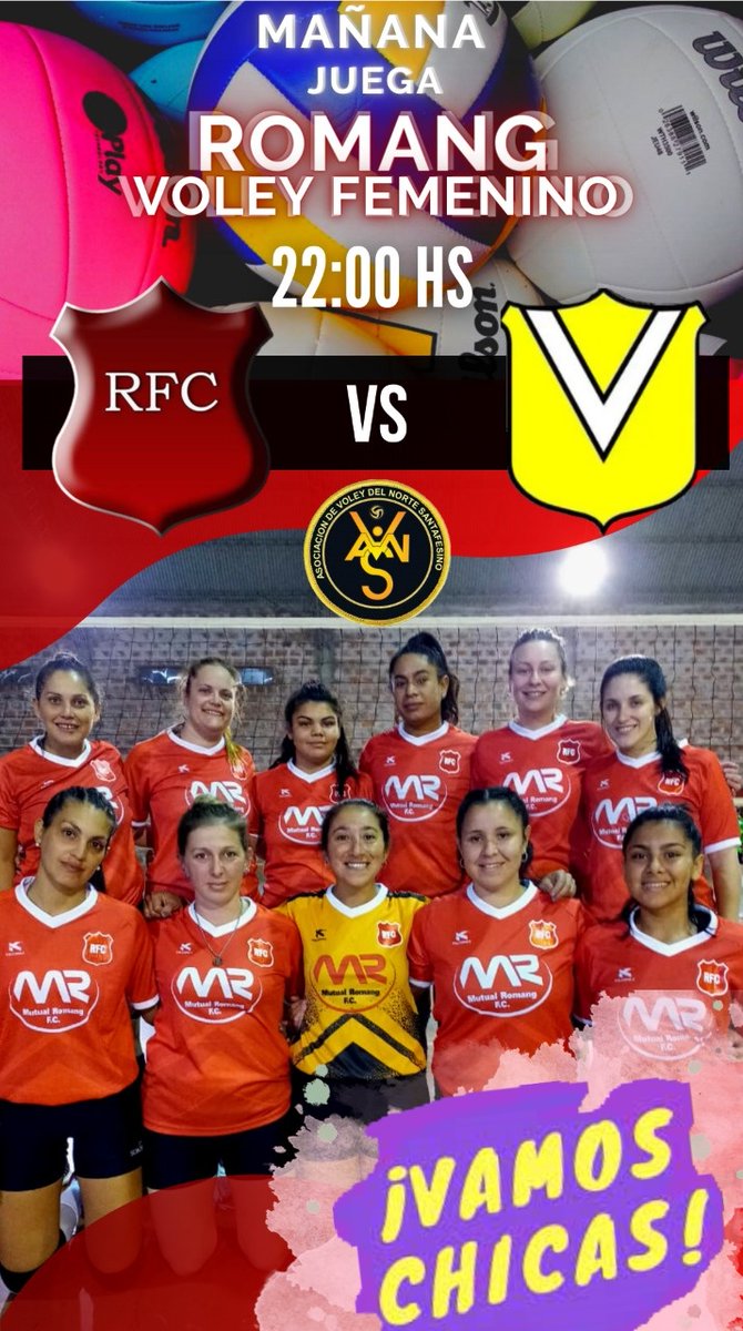 Mañana martes hay actividad en el Hugo Alberto Passarino. La primera división del voley femenino de RomangFC recibe a Guadalupe Norte a las 22:00hs por una nueva fecha del torneo de la AVNS.

#VamosLasPibas ❤🏐
