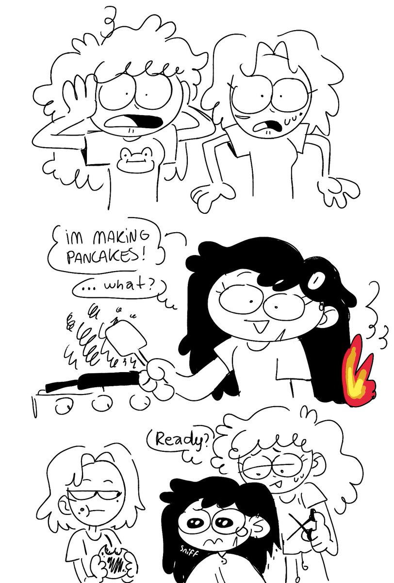 Making breakfast for her beautiful gfs