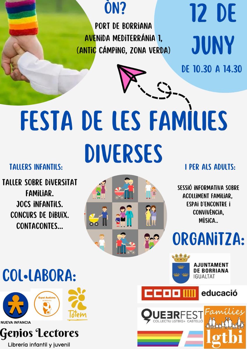 Queer_Fest_'s tweet image. Diumenge 12 de juny, vine a celebrar la diversitat familiar a Borriana amb nosaltres!
@ajborriana @FLGFamiliesLGTB @educacio_ccoopv @ccoopv_cnord @AccioLGTBI
