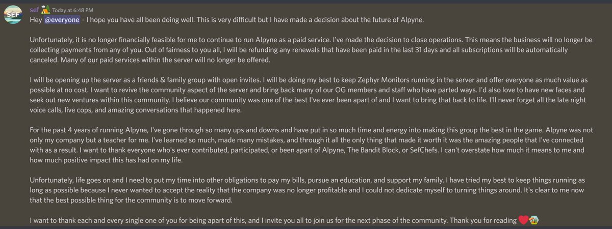 Regarding the future of <a href="/AlpyneIO/">Alpyne 🏕</a> 

Thank you all ❤️
