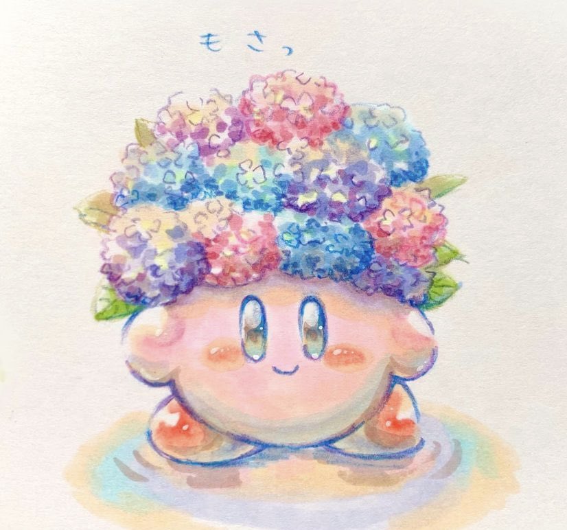 kirby smile no humans flower blush solo blue eyes closed mouth  illustration images