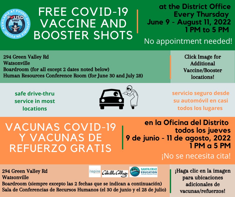PajaroValleyUSD's tweet photo. #PVUSD informs to support a healthy community.
Informando para apoyar a una comunidad saludable.  
https://t.co/cxBeSuCdM7
@mlrod32 @Pvusdwellness @PVFT 
@pvusd_merit https://t.co/vtGU9H3vn8