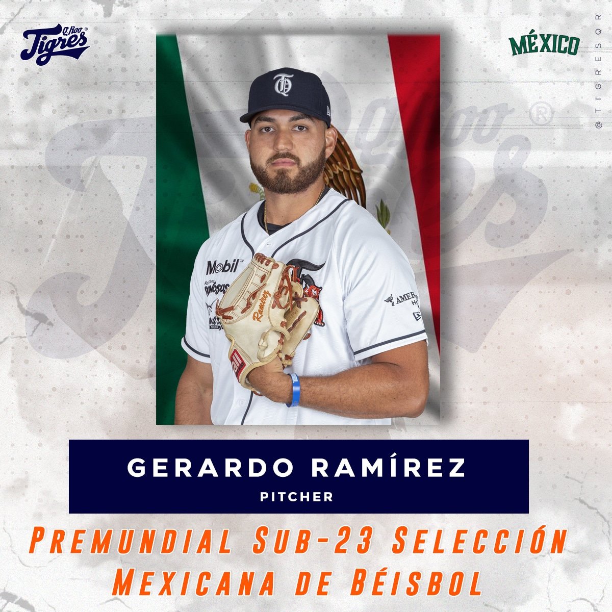 tigresqroficial's tweet photo. Le deseamos mucho éxito a nuestro pitcher, Gerardo Ramírez, seleccionado al Premundial Sub-23 con México 🇲🇽⚾🐯 https://t.co/oql3d6PRBp