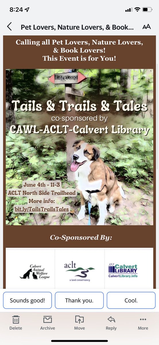 HFallica's tweet photo. Beautiful weather for enjoying the outdoors! There are so many hiking trails to enjoy in Calvert Co. We hiked 4 miles on the Holly Hill trail loop before the ACLT event this weekend. Dexter always leads the way!  #aclt #outdoorfun https://t.co/0W2ZaqNCxr
