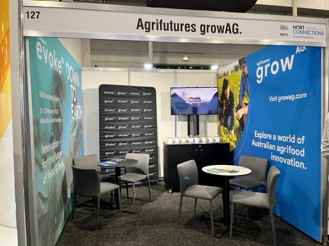 evokeAG's tweet photo. Come say hi 👋 to the @AgriFuturesAU growAG and @evokeAG team at @HortCon_ at stand 127 today and tomorrow 🍎🍊🍋 https://t.co/TGA3YIru7U
