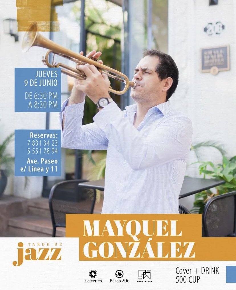Nos vemos, este jueves!!!
Con:
🎹 Miguel Angel Wiwi Garcia Fernandez
🥁Osliany Rivero
🎸Julio César González 
.
.
.
#MayquelGonzálezTumpet #jazzmusic #jazzmusicians #jazzconcert #Paseo206 #tumpetplayer #trumpetlovers