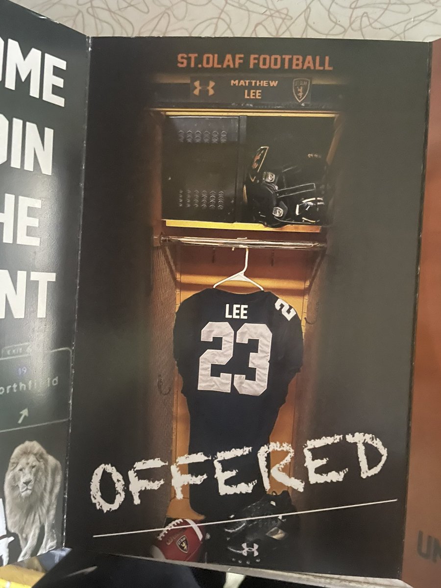 I am blessed to receive my first offer from ST. Olaf. Thank you <a href="/JamesKilian/">James Kilian</a>  and the rest of the coaching staff!!