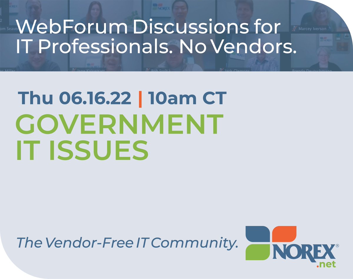 NOREXnews's tweet photo. Join fellow Government IT peers to discuss best practices to ensure your organization keeps abreast of technology advancement, along with the unique challenges facing the public sector. View details and register at https://t.co/cxb2qJhCrS. https://t.co/yNii2VYMXH #NOREXevents https://t.co/EgR3DxrzB7