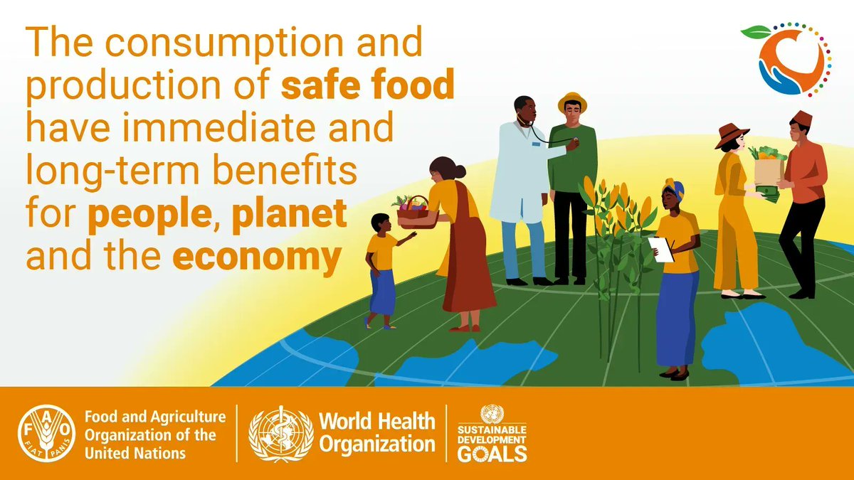 UNEP's tweet photo. Safe food 🍏🥕 is critical, not only for better health and food security but also for livelihoods.

However, climate change and pollution are increasing #FoodSafety risks ⚠️. We must act now to tackle these challenges.

#WorldFoodSafetyDay https://t.co/xASZKsa4LH