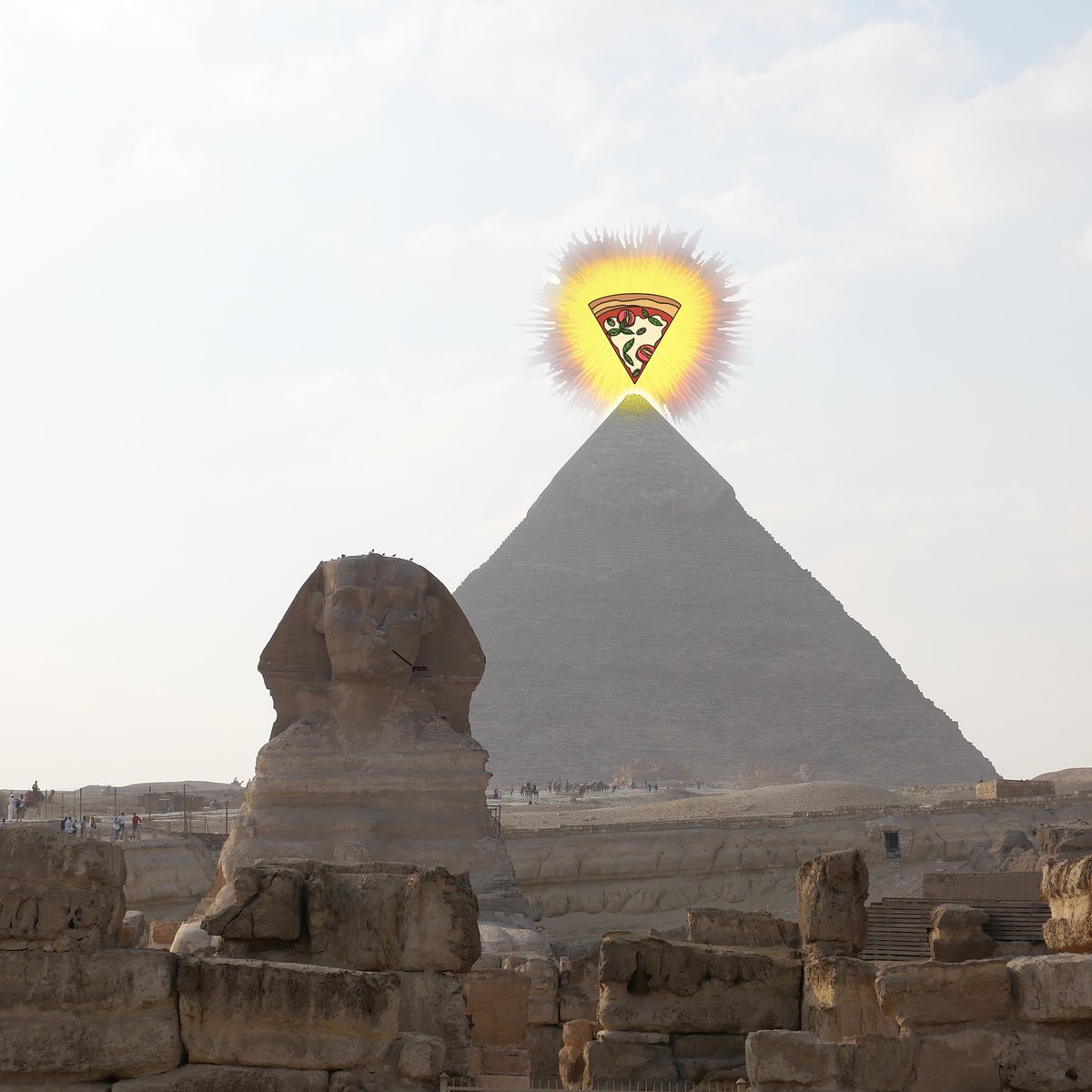 frankthepizza's tweet photo. Nothing lasts forever. 
Except pizza and pyramids.  
This picture I took from the Giza Pizza Hut helps me remember that. 
#bullish on pizza and pyramids. 
$giza $zza https://t.co/O6vDGMXRQU