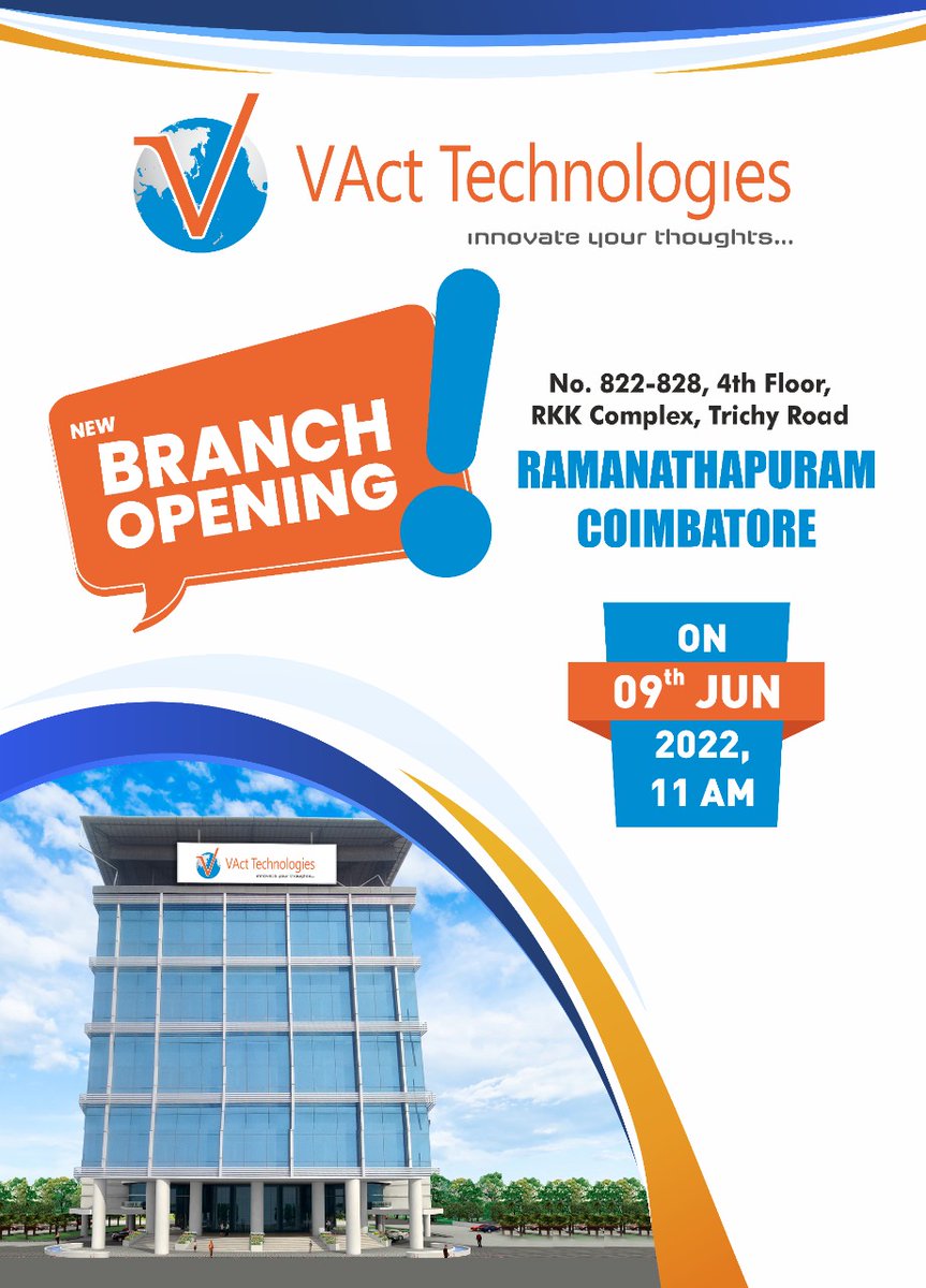 VActTechnology's tweet photo. We are Growing to serve you better
now we are in
@Ramanthapuram
also...
Start your Embedded system Training
#coimbatoreembedded #coimbatorejobs #vact #vacttechnologies #embeddedsystem #embeddedtraining #embeddedcourse
#automotive #bestinstitute https://t.co/m5YTvSdgUQ