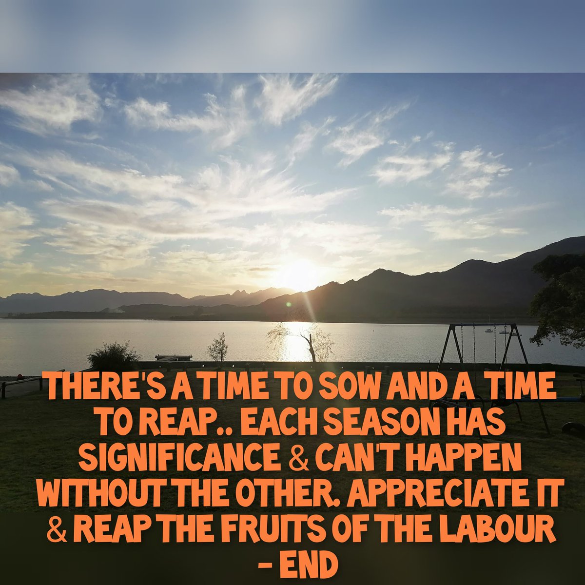 Appreciate the season you in.. Sowing or harvesting.. Hardwork produces positive results. The fruit will be ripe when the time is right. Water the tree until it produces and enjoy the spoils. #bethechange #youcandoit #icandothis