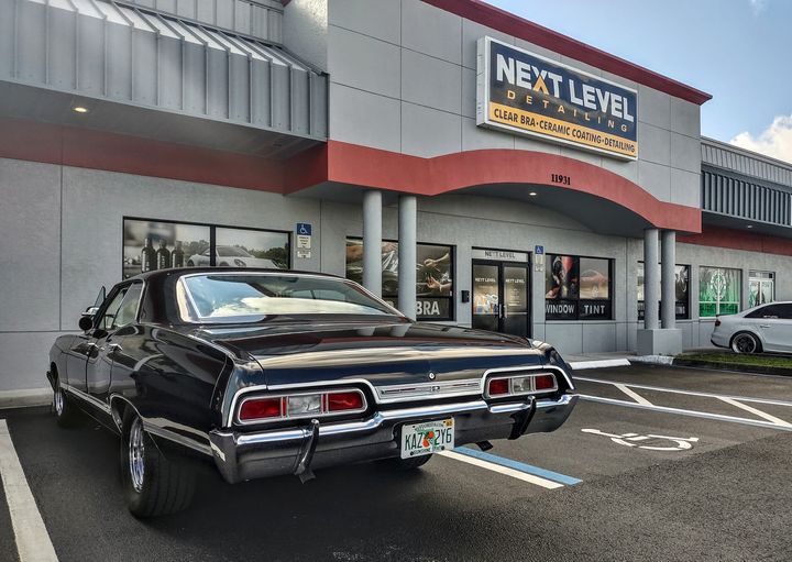 SammyMetallicar's tweet photo. Sammy's getting a much deserved upgrade at Next Level Detailing in Fort Myers: paint correction and ceramic coating.  He'll be looking good in time for Supernatural Orlando.  😁 #sammythemetallicar #supernatural #spnorlando #metallicar #nextleveldetailing https://t.co/f2jPNyO3ke