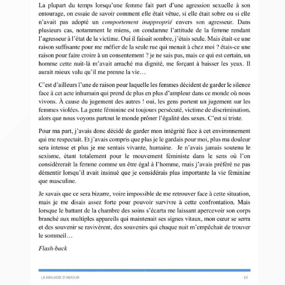 kevin_kabeya_'s tweet photo. #RDC voici un extrait de ce magnifique ouvrage“LA MALADIE D’AMOUR”de cette jeune étudiante en médecine @GuenhaelleK que je vous invites à lire. 
L’ouvrage est déjà disponible en précommande.
@sethkikuni @leParrainRDC @femme_radio @LamikaJoel @KinuaniMas @bouangmarcine @TanyaNzeba https://t.co/UzhMA6BUZb