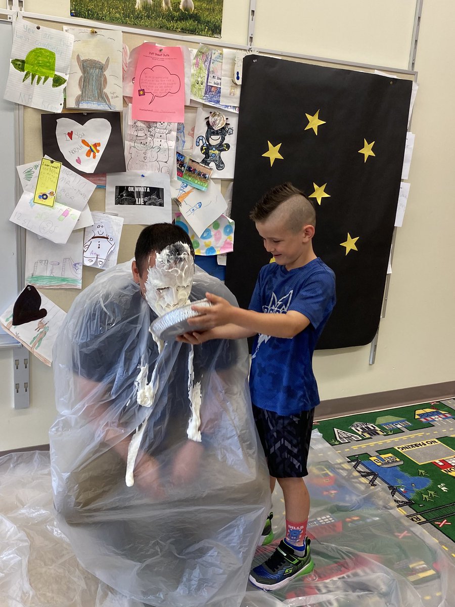 BCSDGintherAP's tweet photo. In May @BCSDGinther students earned “pie pieces” by using certain simple social strategies while solving problems. Each class that earned all their pieces got to add some whipped cream to “build” a pie. Today, that pie was put to good use. 🤪 #SEL #PBISFun #KelsosChoiceWheel https://t.co/3crDjsxR3h