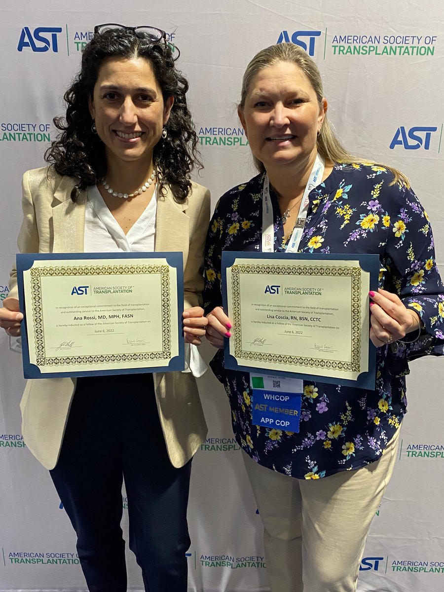 Ana Rossi, MD MPH | FASN | FAST (@anarossimd) on Twitter photo What an honor to become a Fellow of the American Society of Transplantation <a href="/ATCMeeting/">AmericanTransplantCongress</a> And even better to share that momento with <a href="/whcop/">AST_WHCOP</a> chair <a href="/coscia_lisa/">Lisa Coscia, RN, BSN, CCTC, FAST</a> 😊🙌 What an honor to become a Fellow of the American Society of Transplantation <a href="/ATCMeeting/">AmericanTransplantCongress</a> And even better to share that momento with <a href="/whcop/">AST_WHCOP</a> chair <a href="/coscia_lisa/">Lisa Coscia, RN, BSN, CCTC, FAST</a> 😊🙌
