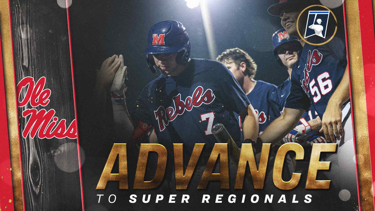 NCAABaseball's tweet photo. The Rebs are runnin' into Super Regionals!

#RoadToOmaha x @OleMissBSB https://t.co/4jf5R4hiO7