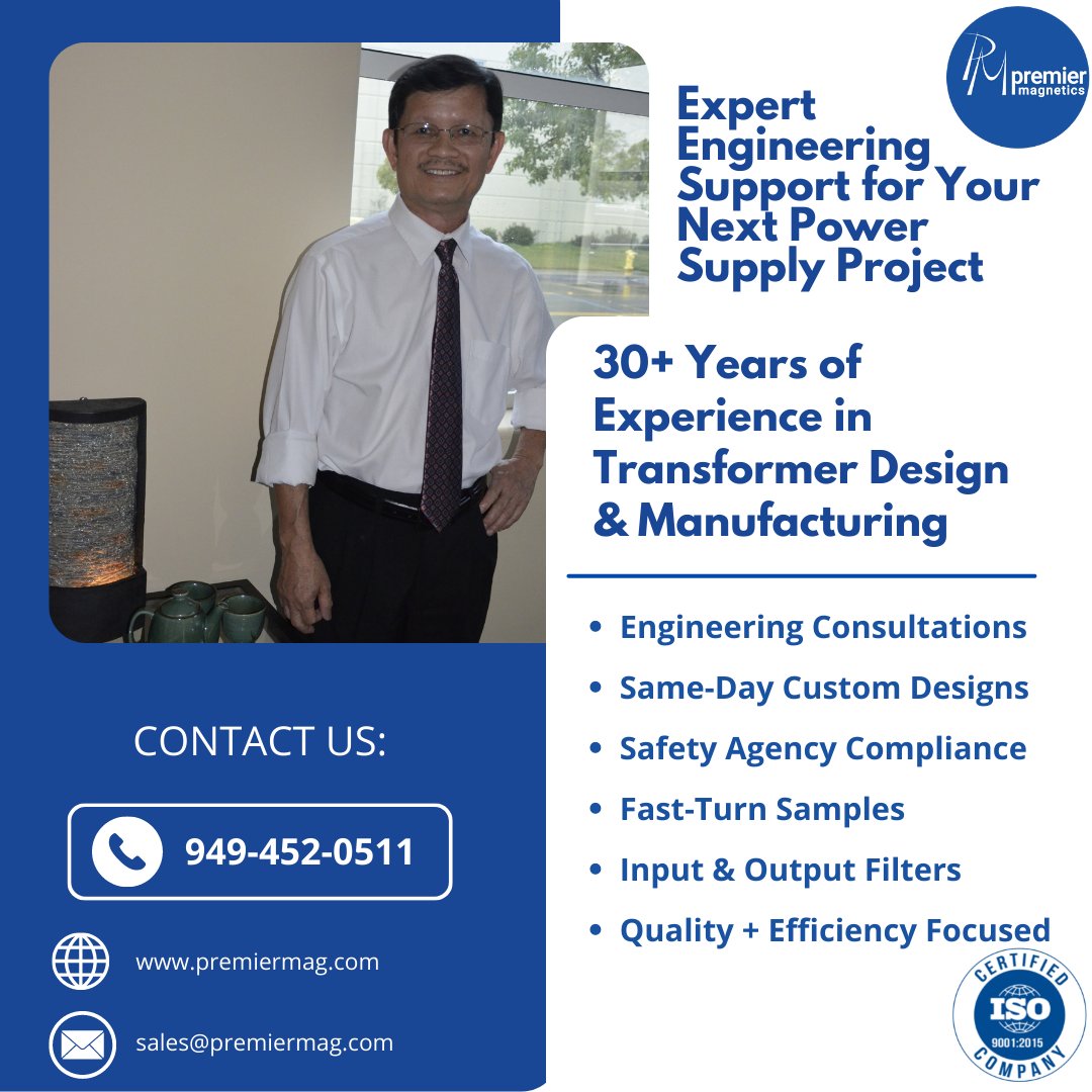 PremierMagINC's tweet image. Our expert engineering staff are ready to help take the mystery out of the magnetics for your next #powersupply design. #electricalengineering #custommagnetics #premiermagnetics #transformers #inductors