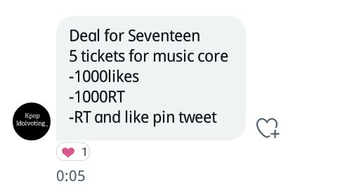 ❕❕GOT A RT DEAL FROM <a href="/Kpopidolvoting_/">Free/Selling Kpop Votes</a>  ❕❕

🛎🛎Deal for Seventeen🛎🛎

📌5 tickets for music core

-1000likes
-1000RT
-RT and like pin tweet of <a href="/Kpopidolvoting_/">Free/Selling Kpop Votes</a> 
-kindly drop proof
