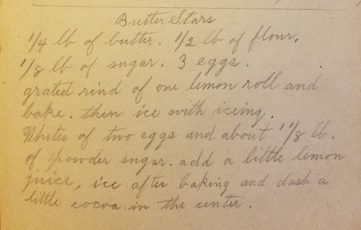RecipeLibrary's tweet photo. Butter Stars 
Handwritten Recipe Collection circa 1902 https://t.co/ndQuqmQvzX