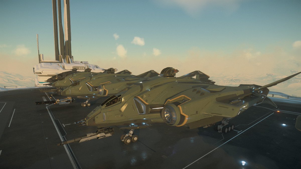DeltaBlueAeroSC's tweet photo. The security team dropped into the MT Head Office today on their way out to a training exercise. Proper protection. #DBASecurity #DeltaBlue #Harbinger #StarCitizen #heavyweaponry https://t.co/ohxTmy6mfK