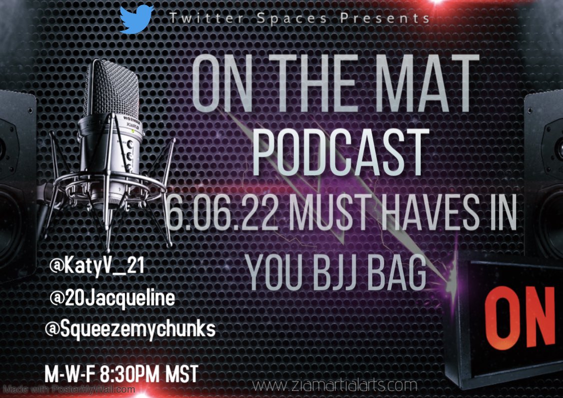 The Ladies are taking over “On The Mat” tonight @KatyV_21 <a href="/20Jacqueline/">Jacqueline Padilla</a> and <a href="/squeezemychunks/">Desi</a> talk about essentials for your BJJ gym bag #jiujitsu #BJJ x.com/i/spaces/1OdKr…