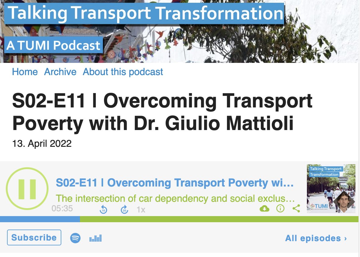 Digging into this new @TUMInitiative podcast on #TransportPoverty and how designing for cars, creates car dependency and exasperates the lack of accessible and affordable #mobility options.