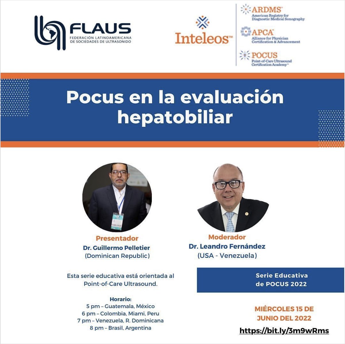 drleandroferna1's tweet photo. Les invito cordialmente al #webinar "POCUS en la Evaluación Hepatobiliar", como parte de la serie educativa de #POCUS 2022. 
Miércoles 15 de junio.
 #Flaus #Inteleos #Apca #ARDMS https://t.co/zRZKGhpYG4
