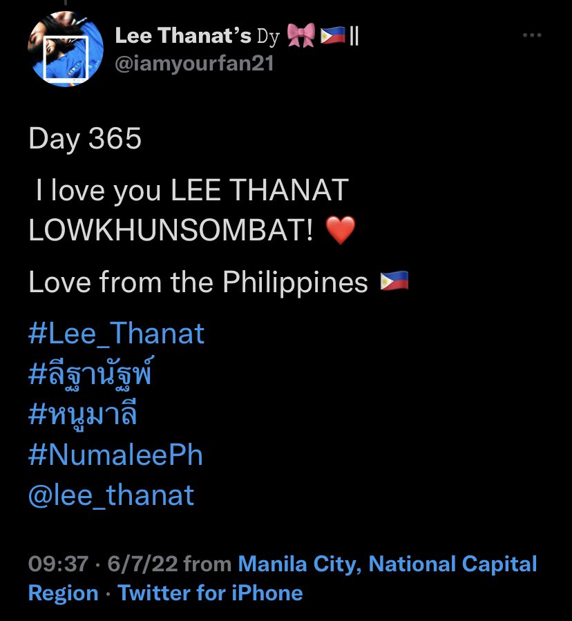 iamyourfan21's tweet photo. It’s been a whole year since I started saying i love you @lee_thanat 🥹❤️✨. Thank you for making me happy this past year. Always remember that I LOVE YOU, EVERYDAY! ❤️.
Love from the Philippines 🇵🇭
#Lee_Thanat
#ลีฐานัฐพ์
#หนูมาลี
#NumaleePh
@lee_thanat https://t.co/GvdfZchwDX