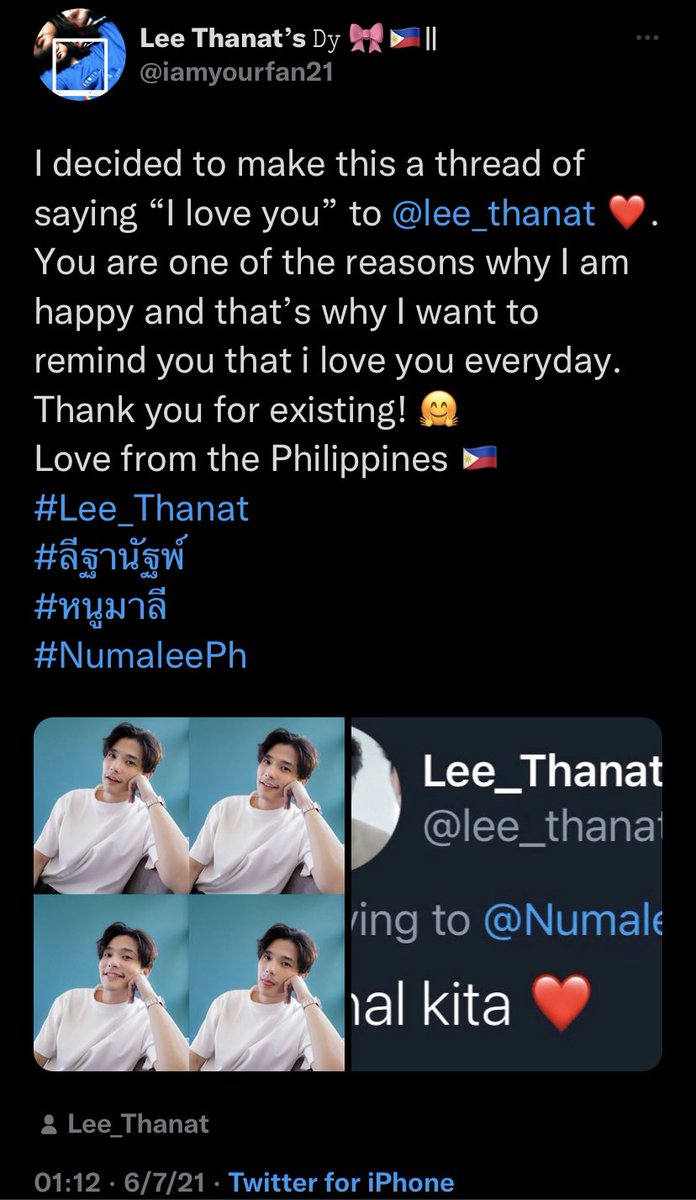 iamyourfan21's tweet photo. It’s been a whole year since I started saying i love you @lee_thanat 🥹❤️✨. Thank you for making me happy this past year. Always remember that I LOVE YOU, EVERYDAY! ❤️.
Love from the Philippines 🇵🇭
#Lee_Thanat
#ลีฐานัฐพ์
#หนูมาลี
#NumaleePh
@lee_thanat https://t.co/GvdfZchwDX