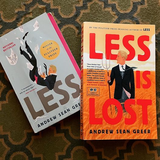 GoldenNotebook1's tweet image. Soon to be joining your beaten version of #lessnovel (from having lent it to so many friends) #lessislost the sequel!!! #andrewseangreer @littlebrown #september22 happy #lgbtq🌈 #pride🌈