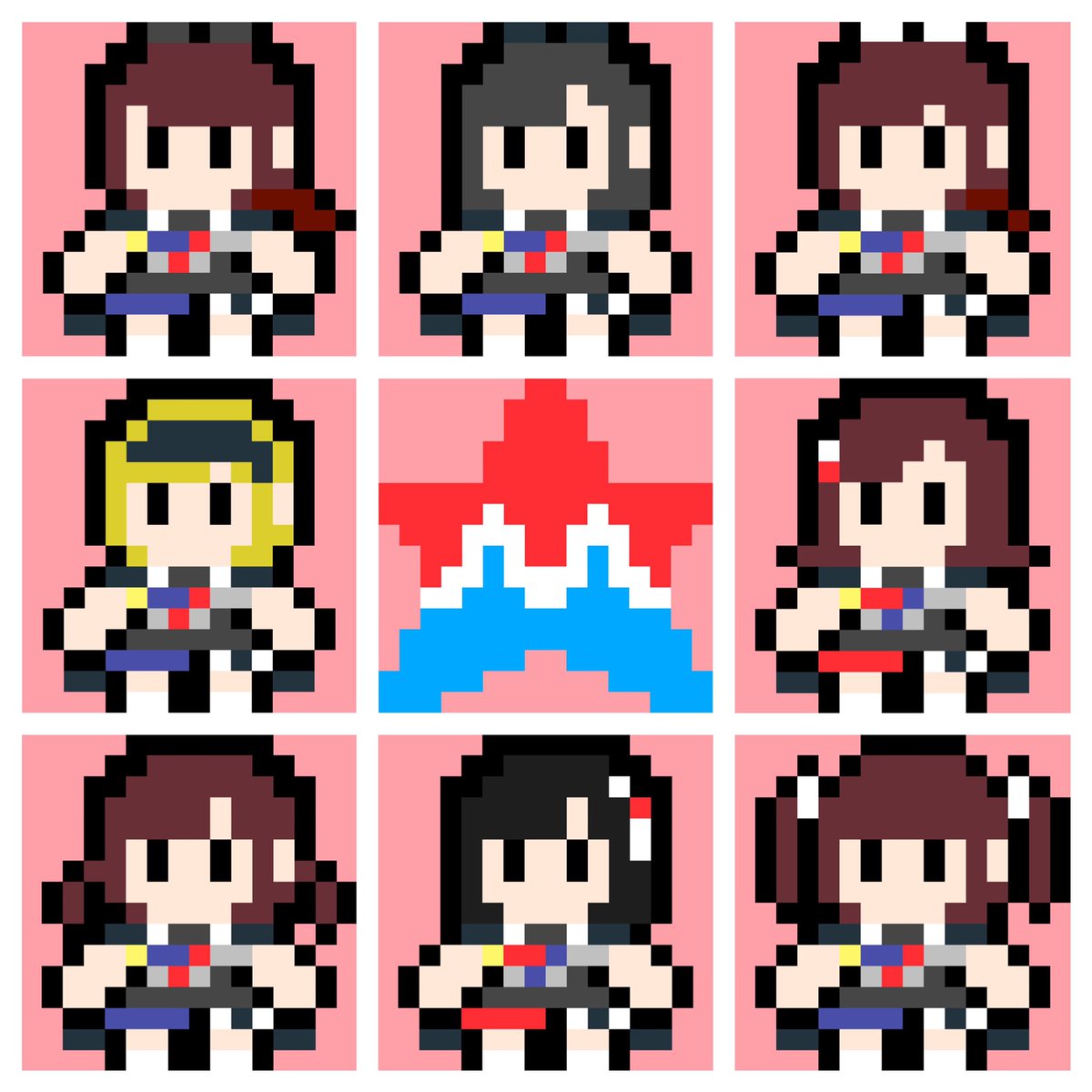 kazupon0715's tweet photo. 前に放プリで作った事あるマークとメンバー全員集合ドット絵のMAPLEZ版ひろしまMAPLE☆Sの時にBoom!Boom!Miracle Emotionがでた頃の！！頭リボン確か黒があみにゃん白がはるぷぅだったかな？
 #MAPLEZ  #ひろしまMAPLES  #STUDIOMAPLE https://t.co/Qgmd2eOcBo
