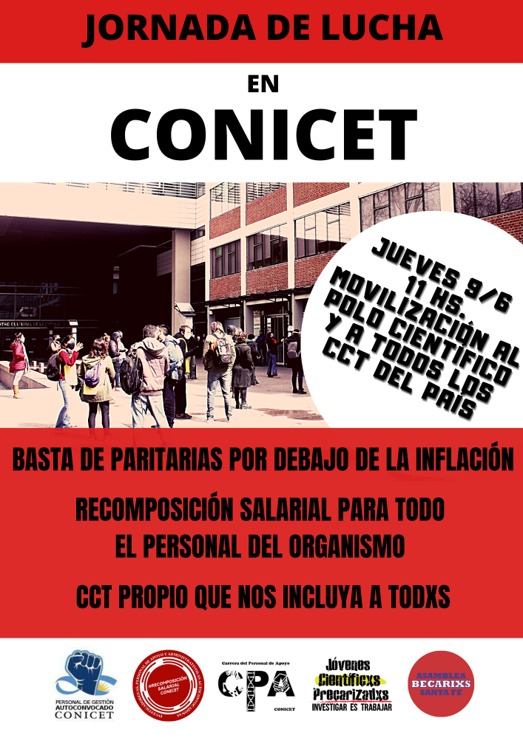 adm_CONICET's tweet photo. ☝🏽Jornada de lucha 
✅Jueves 9/6 
🕚11 hs 
#Conicet https://t.co/YvjSWw4GTP