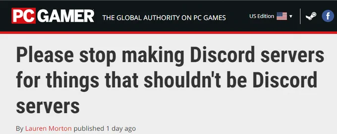 PC Gamer headline: Please stop making Discord servers for things that shouldn't be Discord servers