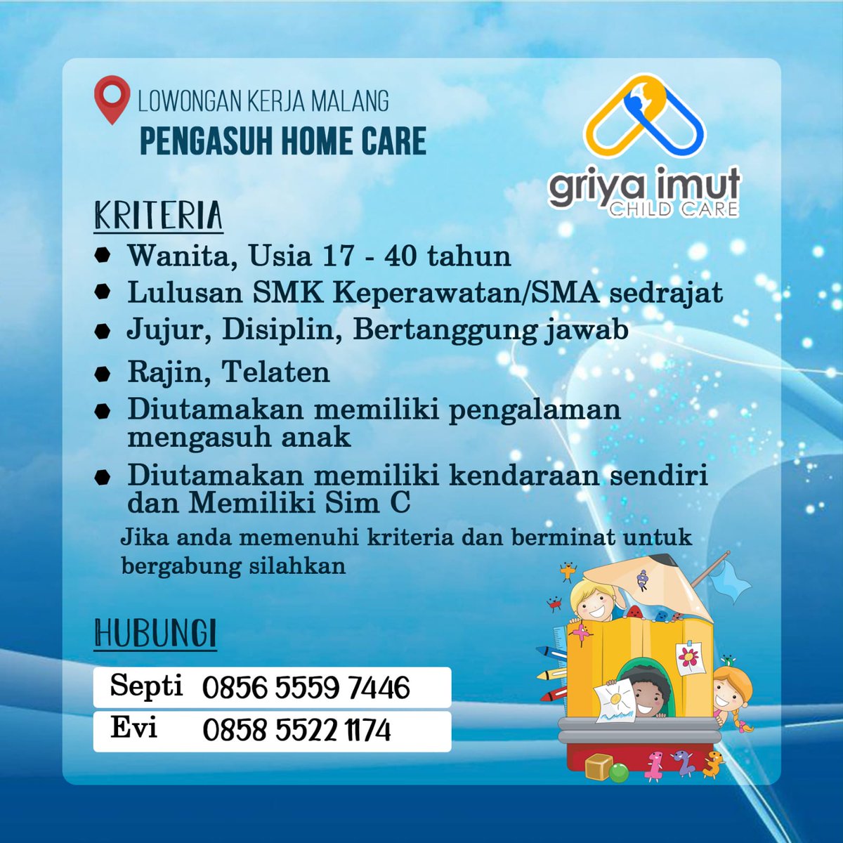 Dibutuhkan pengasuh mungkin ada yang berminat silakan menghubungi nomor yg tertera di flayer <a href="/infomalang/">Info Malang</a> <a href="/infobatu_malang/">info batu-malang</a> <a href="/yusufgunawan/">Yusuf Gunawan</a> 
#lowkermalang