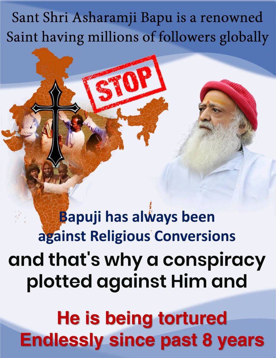 HappyGupta36's tweet photo. #क्यों_हैं_आशारामजी_बापू_जेल_में
Sant Shri Asharamji Bapu ने ईसाई मिशनरियों को open challenge दिया  धर्मान्तरण पर रोक लगवा कर, आज
Sanskriti Rakshak Sant जेल में नही बल्कि हमारी संस्कृति जेल में है।
संत सुरक्षित संस्कृति रक्षित https://t.co/SW8etlQZp8