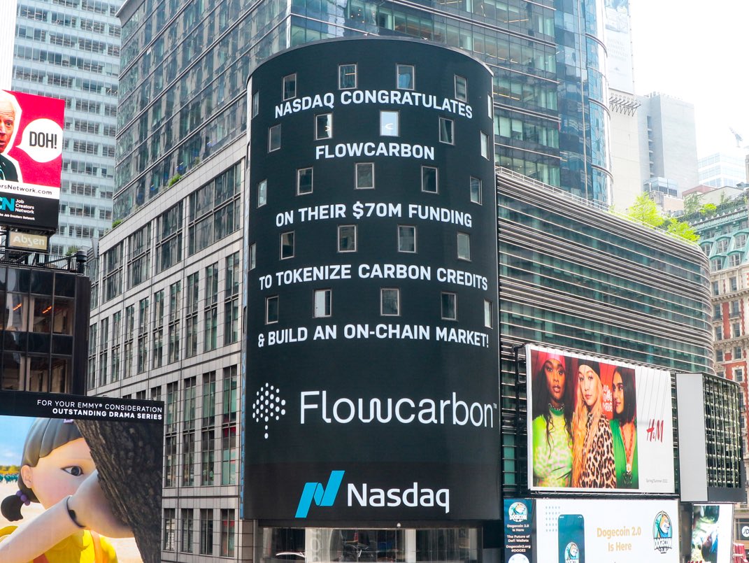 Philfog's tweet image. Just found out this happened in Times Square… thanks @Nasdaq #nyc #climate #refi #carboncredits #crypto