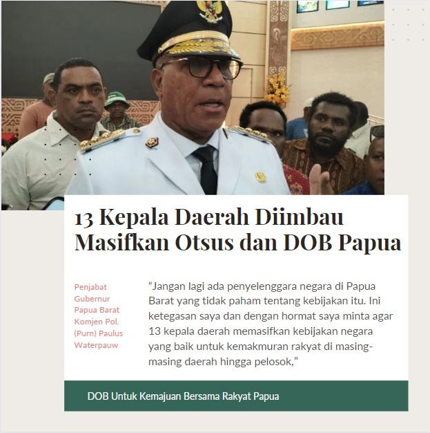 KadrunGeblek's tweet photo. 13 Kepala Daerah Diimbau Masifkan Otsus dan DOB papua. Nusantara Melangkah Maju https://t.co/NmTZqLUJvx
