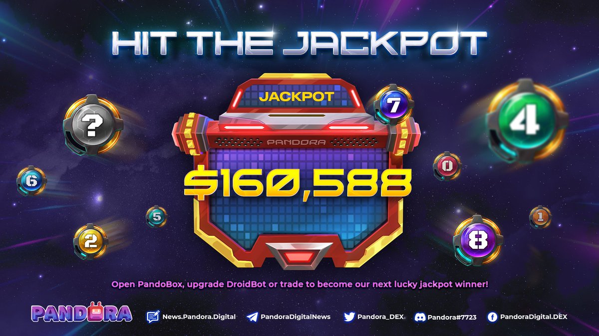 Pandora_DEX's tweet image. ℹ️Just by upgrading #DroidBot, opening #PandoBox, or simply trading on #Pandora, you all will have a chance to win huge jackpots?

🎰The jackpot pool is currently valued at around $160K and constantly adding up every single second.

⚡️See for yourself: pandora.digital/jackpot#ticket…