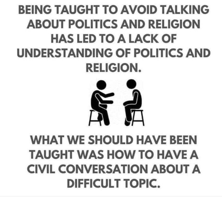 MericaClaireP's tweet photo. The world has lost the capability of having civil conversations on difficult topics. https://t.co/IJHaEgvMFJ