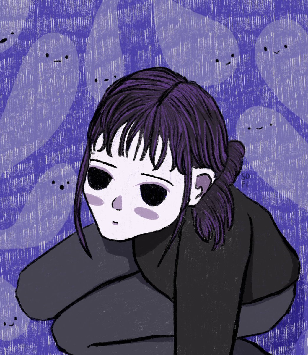 soficanvas's tweet image. Mi mamá se asustó por este dibujito, pensó que estaba triste pero le dije que viera a los fantasmitas felices