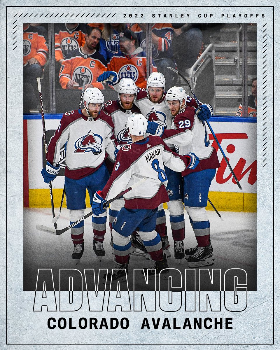 espn's tweet photo. THE @Avalanche TAKE GAME 4 IN OT AND ADVANCE TO THE STANLEY CUP FINAL FOR THE FIRST TIME SINCE 2001 🏆 https://t.co/o12WgNcNDy