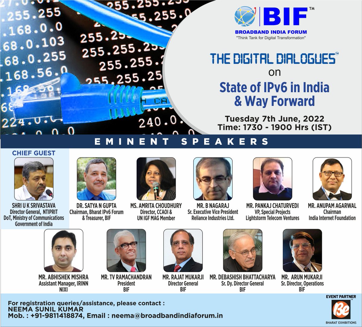 ConnectBIF's tweet photo. Catch #TheDigitalDialogues #Livestream 2 release BIF #WhitePaper on 'The State of #IPv6 in #India & Way Forward' @ 5:30 pm 2day by Shri UK Srivastava, DG @NTIPRIT_DOT
Follow BIF on @YouTube 2 watch: https://t.co/u8xSWMD4hp
2 join the session, register @ https://t.co/yvlUSD1sCn https://t.co/6058PPEjDT