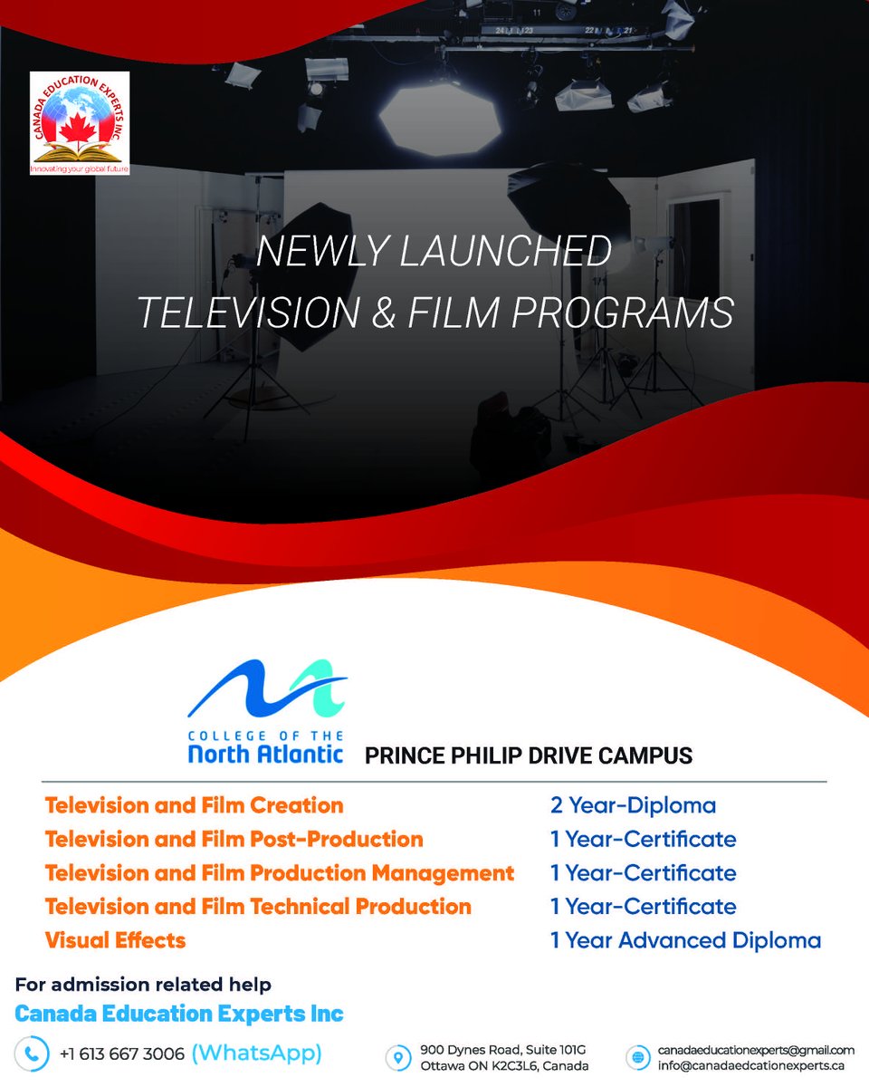 CEE_INC's tweet photo. International Students who like to specialize in the creative fields of television &amp; film can make use of College of North Atlantic's newly launched certificate, diploma and advanced diploma programs. For info and admission related help please contact us. #studyincanada https://t.co/Snc1itI5SF