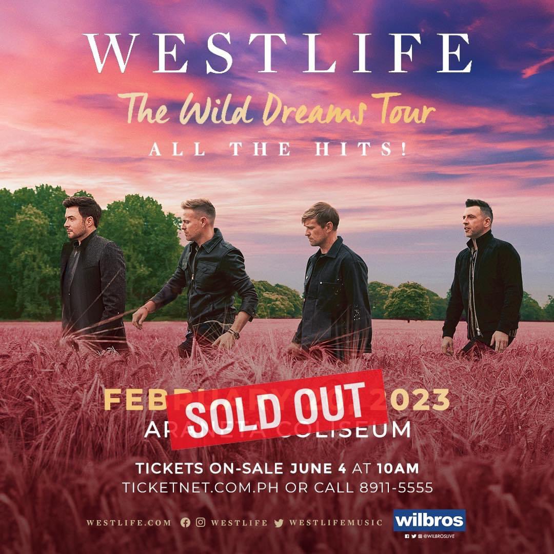 officialwlph's tweet photo. @WilbrosLive: SOLD OUT! 🎫
Westlife - 'The Wild Dreams Tour'
Sold Out on Feb 20 at the Araneta Coliseum!

#WESTLIFEManila2023
Are we in for Day 2? If ever… 😁
#TheWildDreamsTour

#TeamWestlifePH
#OfficialWestlifeFanClubPhilippines https://t.co/j8pkSUYDrn