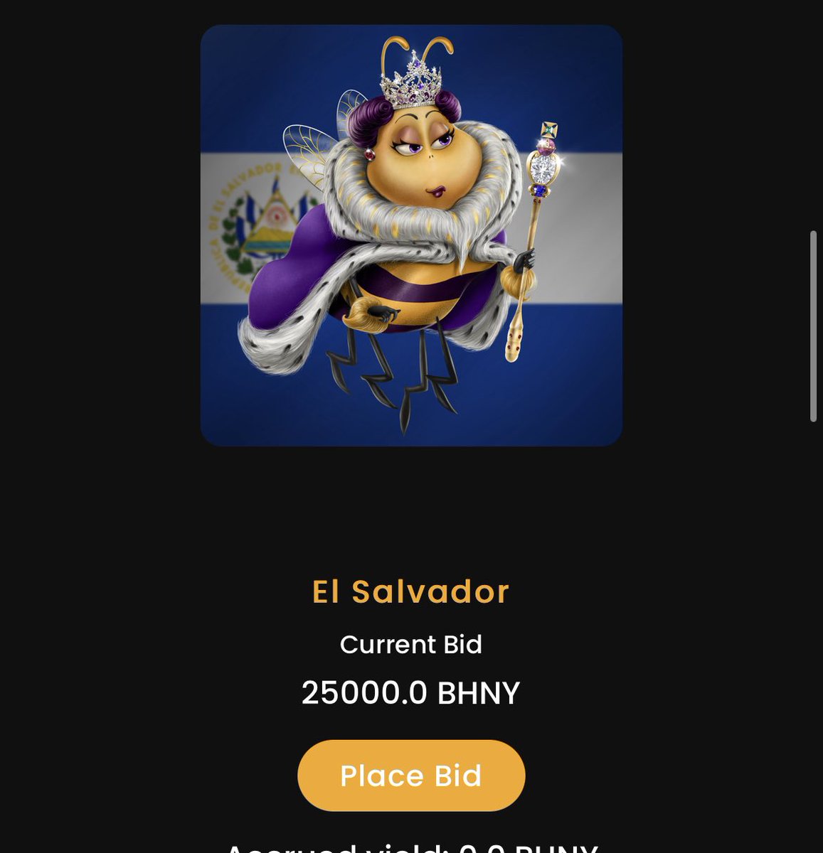 Holy mother of god!!! ROYAL PRINCESS from El Salvador hits the auction and current bid is 25,000 $BHNY!! That’s ~$70k USD!!! 🤯🤯🤯🤯 <a href="/Crypto_Swarm/">Social BEES (🐝,🐝)</a>