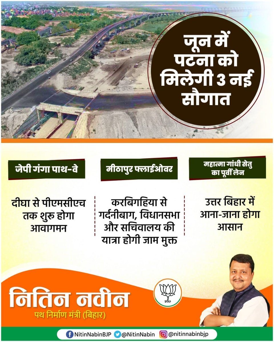AnangBabloo's tweet photo. केंद्र के नितिन @nitin_gadkari एवं बिहार के नितिन @NitinNabin ने अपने संयुक्त प्रयास से सड़क-परिवहन, fly over के निर्माण में बिहार को अनेकों सौगात देकर राज्य का काया कल्प कर दिया है। आप दोनों महाविकासपुरुष है। बिहार की जनता आपको सलाम करती है। @narendramodi @sanjayjaiswalMP https://t.co/XNnQbUcQqg