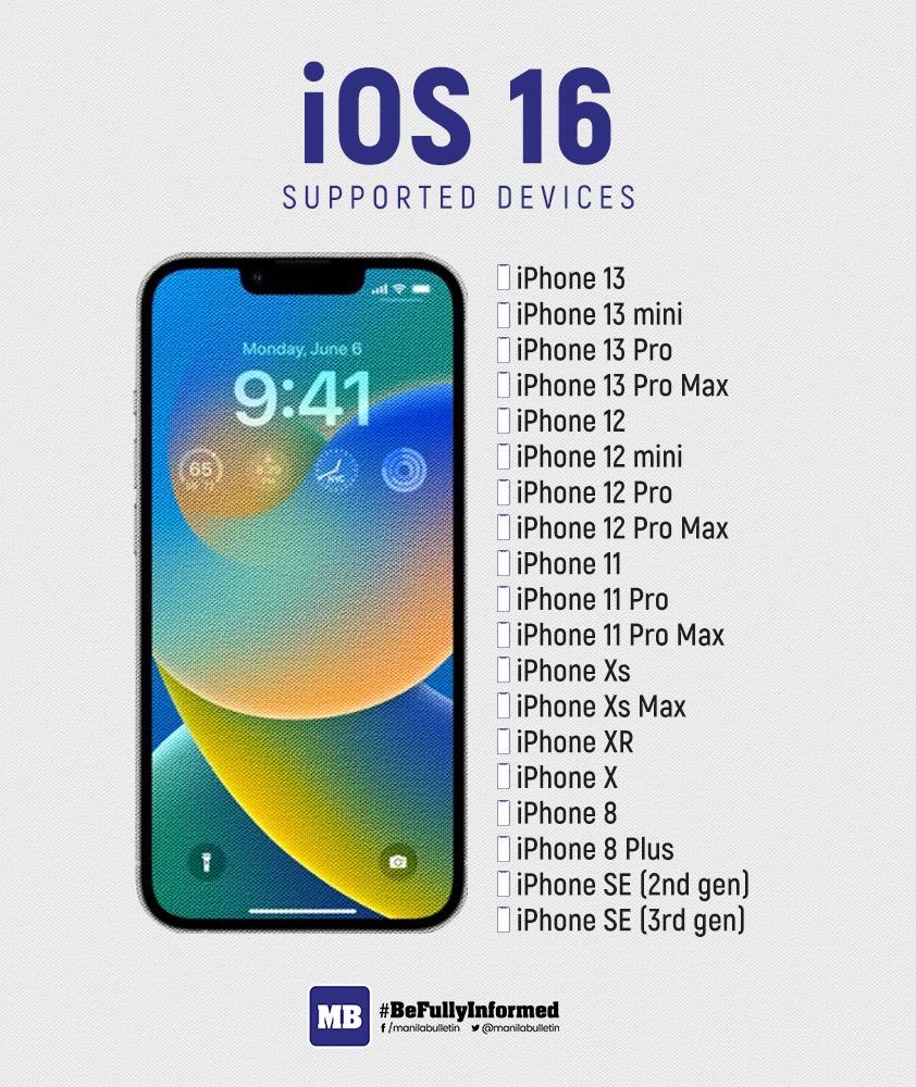 manilabulletin's tweet photo. HEADS-UP, APPLE USERS! 📱🤳🏻

Apple revealed and demonstrated iOS 16 midnight of June 7 (Manila time) and it will leave some of its older devices in the dust when it starts rolling out its latest operating system. Here’s the full list of the iOS 16 supported iPhones. https://t.co/t7e9oDwZVZ