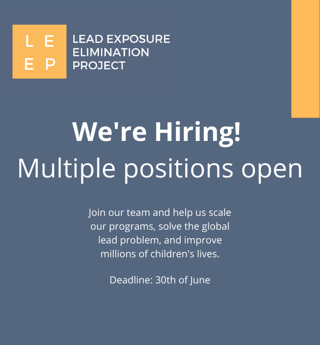 LeadElimination's tweet photo. LEEP is hiring for multiple roles to help us solve the global lead problem and improve millions of children’s lives! If you think you could be a good fit for any of these roles, we’d love to see you apply! https://t.co/SB5xpuIuAA https://t.co/dU9ZhyZmHX