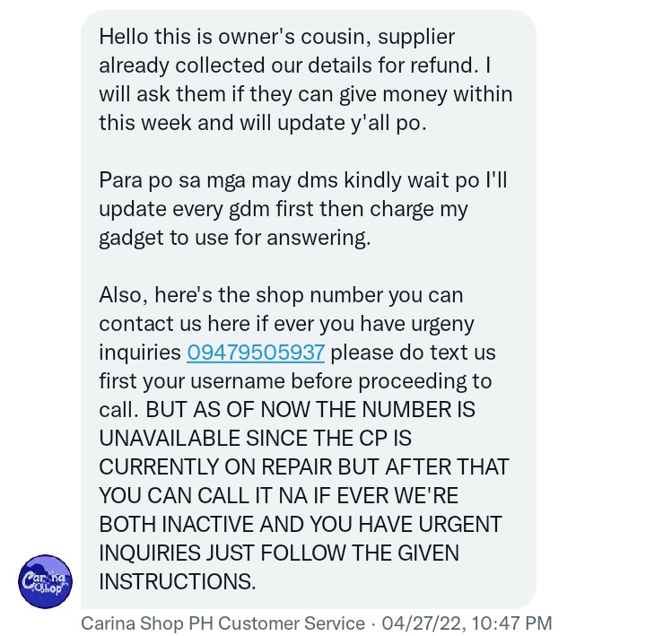 ⁉️ SCAMMER/ POTENTIAL SCAMMER ALERT ⁉️

Shop: <a href="/carinashop_ph/">REFUNDING | EMAIL ONLY</a>

We ordered long ETA albums sa kanila last August 2021 and hanggang ngayon, hindi pa rin namin narerecieve yung mga albums/refunds namin. (see pics and date) +++

<a href="/forshops_buyers/">BEE SAFE🐝</a>